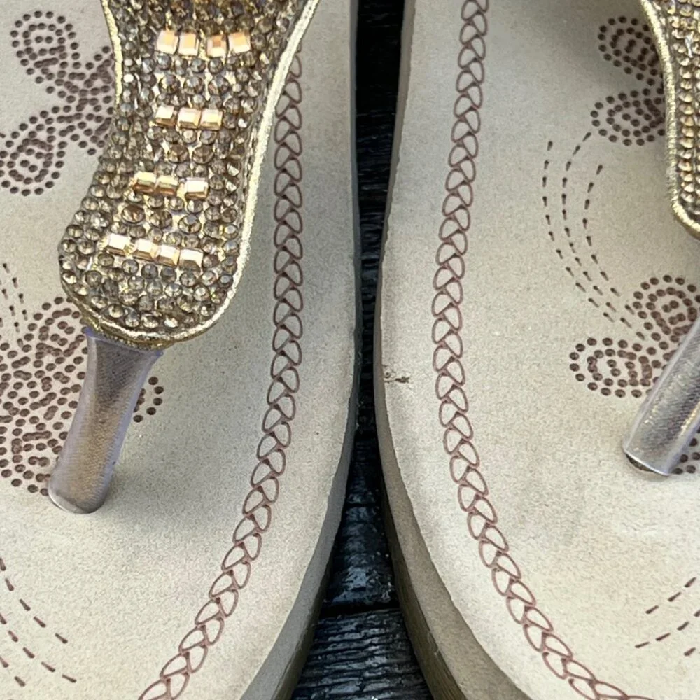 Forever Thong Sandals Gold Rhinestones 6 1/2